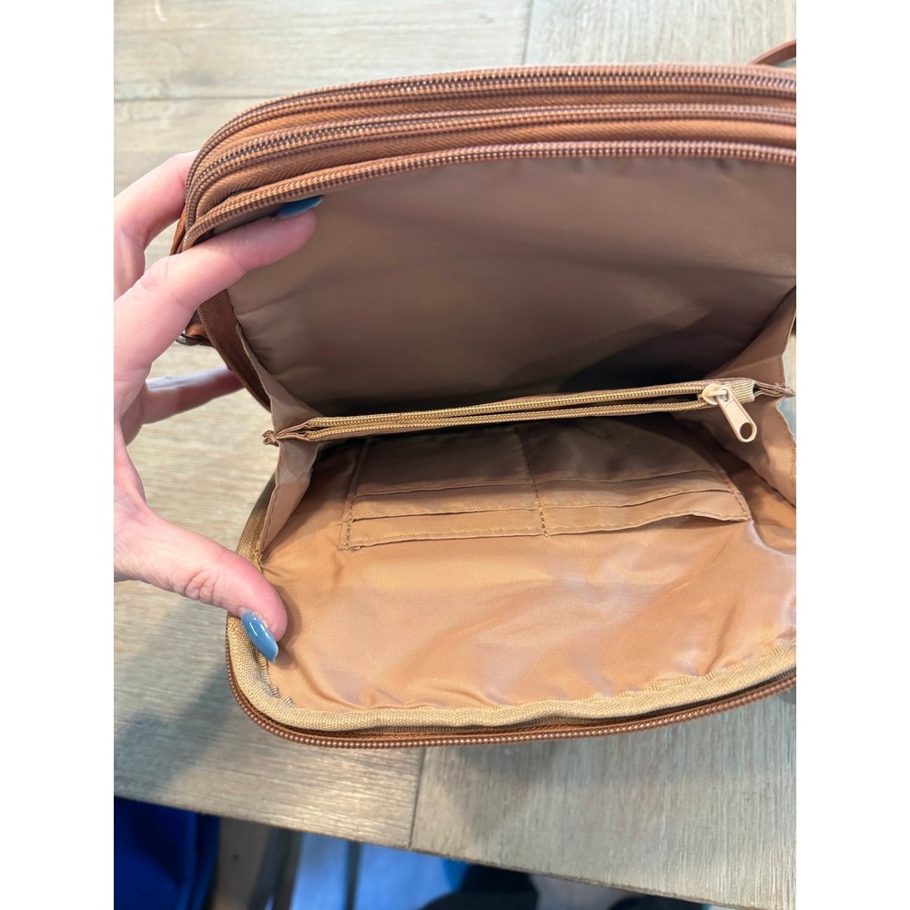 Multi Sac Brown Faux Leather Crossbody Bag‎ Organizer Multiple Pockets - Picture 7 of 8